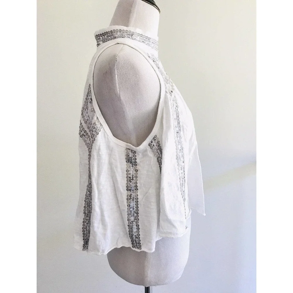 Free People | Glitter City Tank Womens Size XS White Crop Top Neck Tie